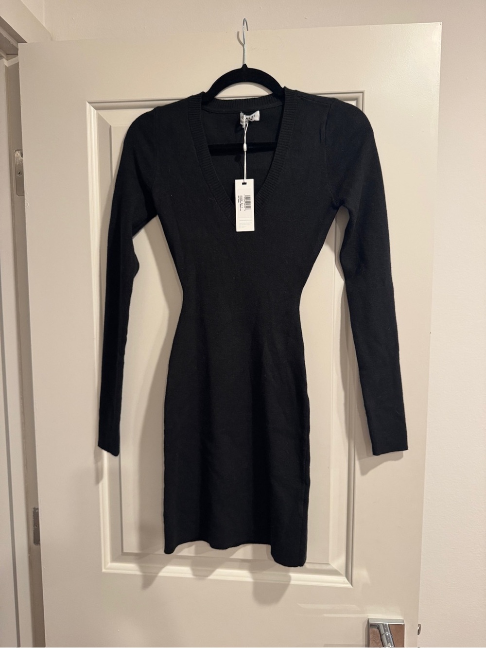 Frankie's Bikinis Black Long Sleeve V-Neck Knit Dress